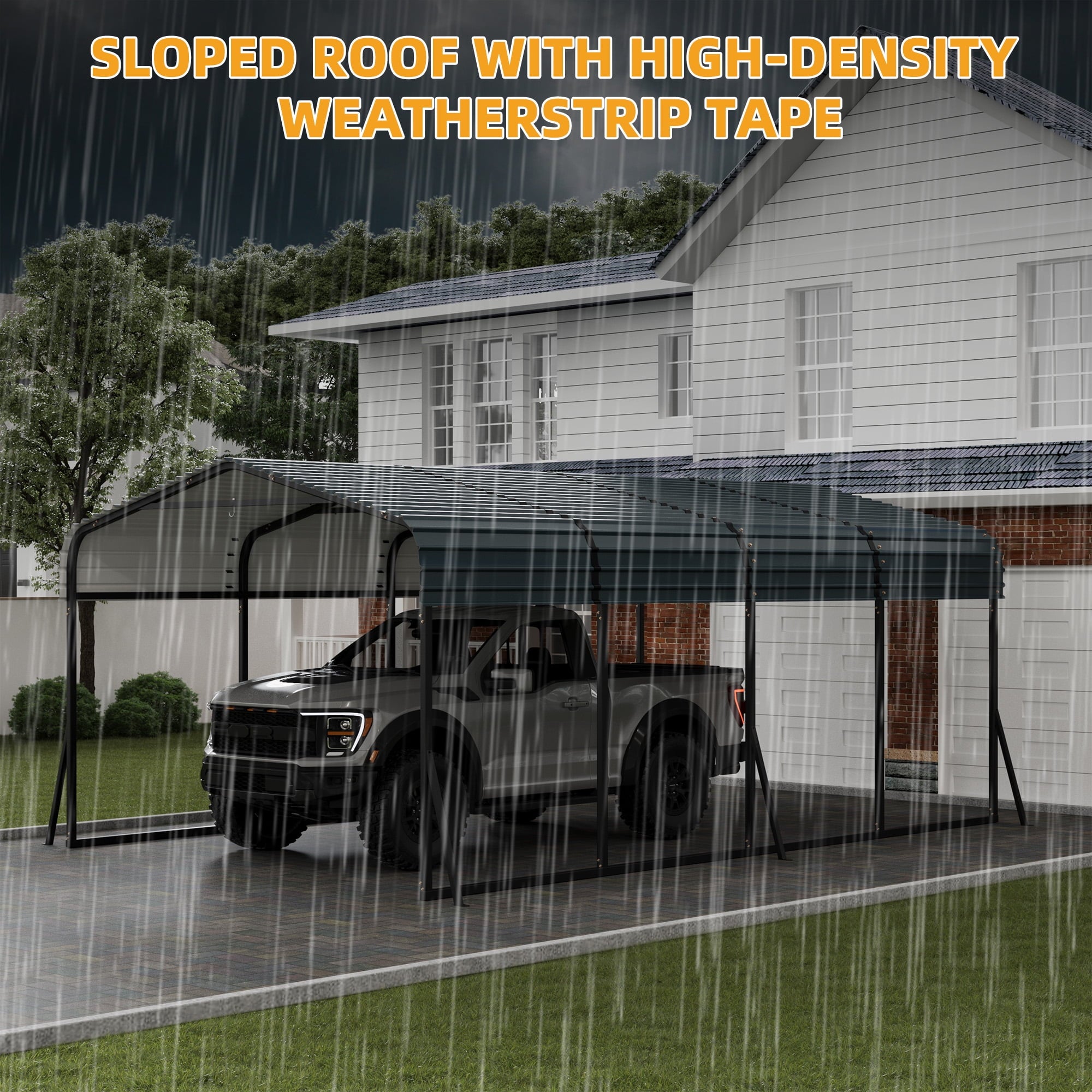 Ataucjin 12' x 20' Heavy Duty Metal Carport with Galvanized Steel Roof, Metal Roof Carport with Enhanced Base, Tall Metal Carport Kits Garage for Tractors, Pickup, Boat, Car(ship in 4 boxes)