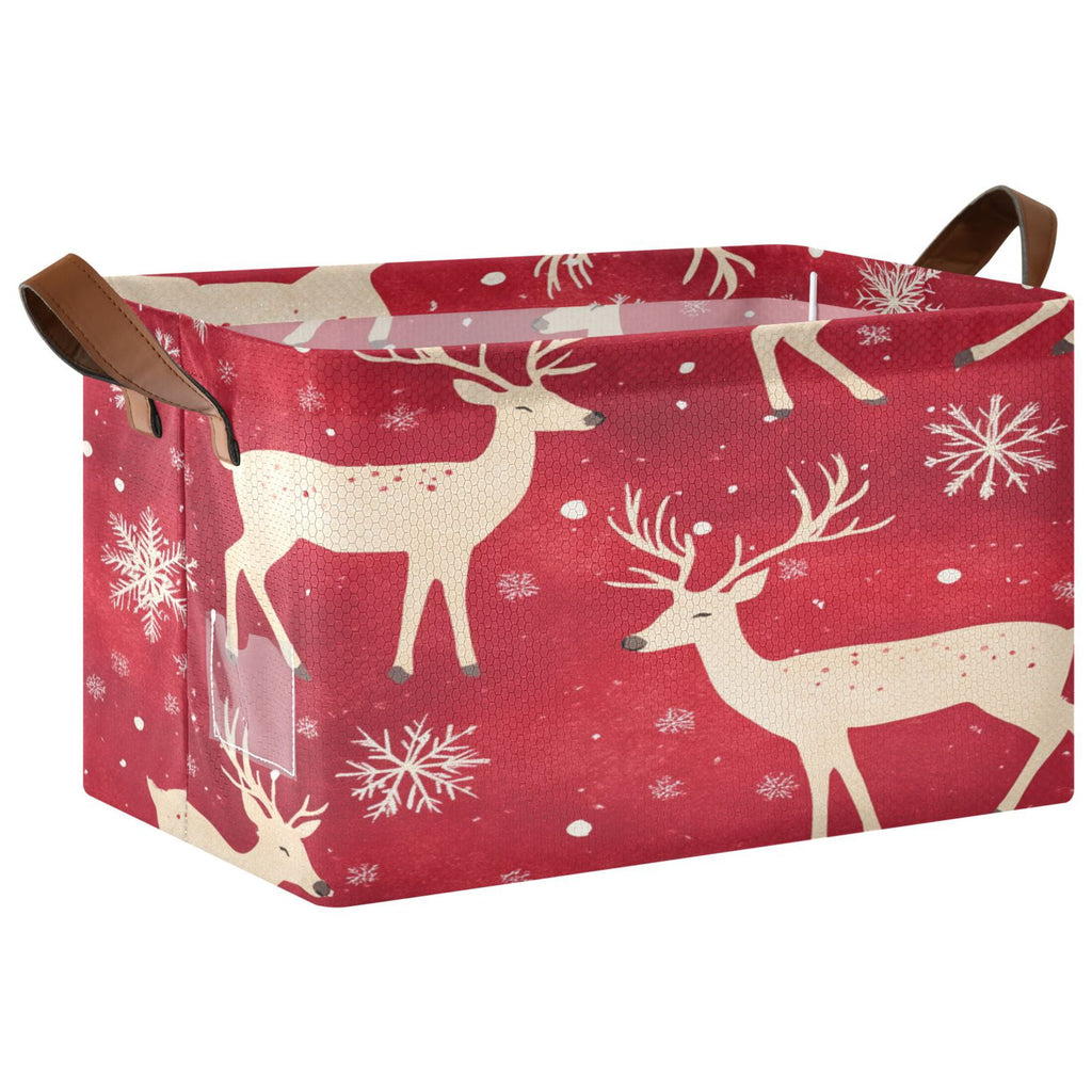 BZSMCE Collapsible Fabric Cube Storage Bins Gold Reindeer and Snowflake Adorable Snowman Design Pattern Storage Box
